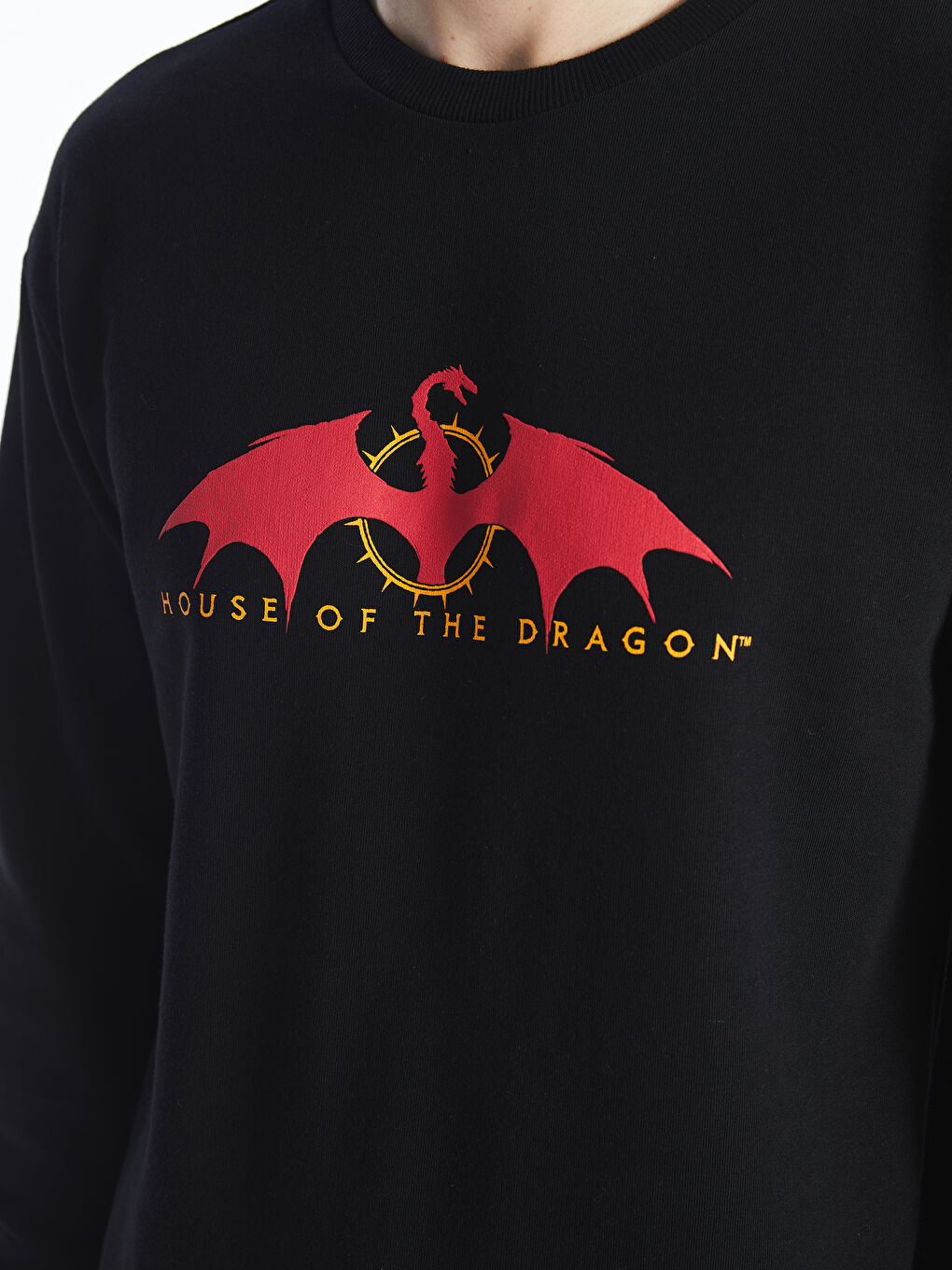 XSIDE Siyah Bisiklet Yaka Uzun Kollu House of the Dragon Baskılı Erkek Sweatshirt - 3