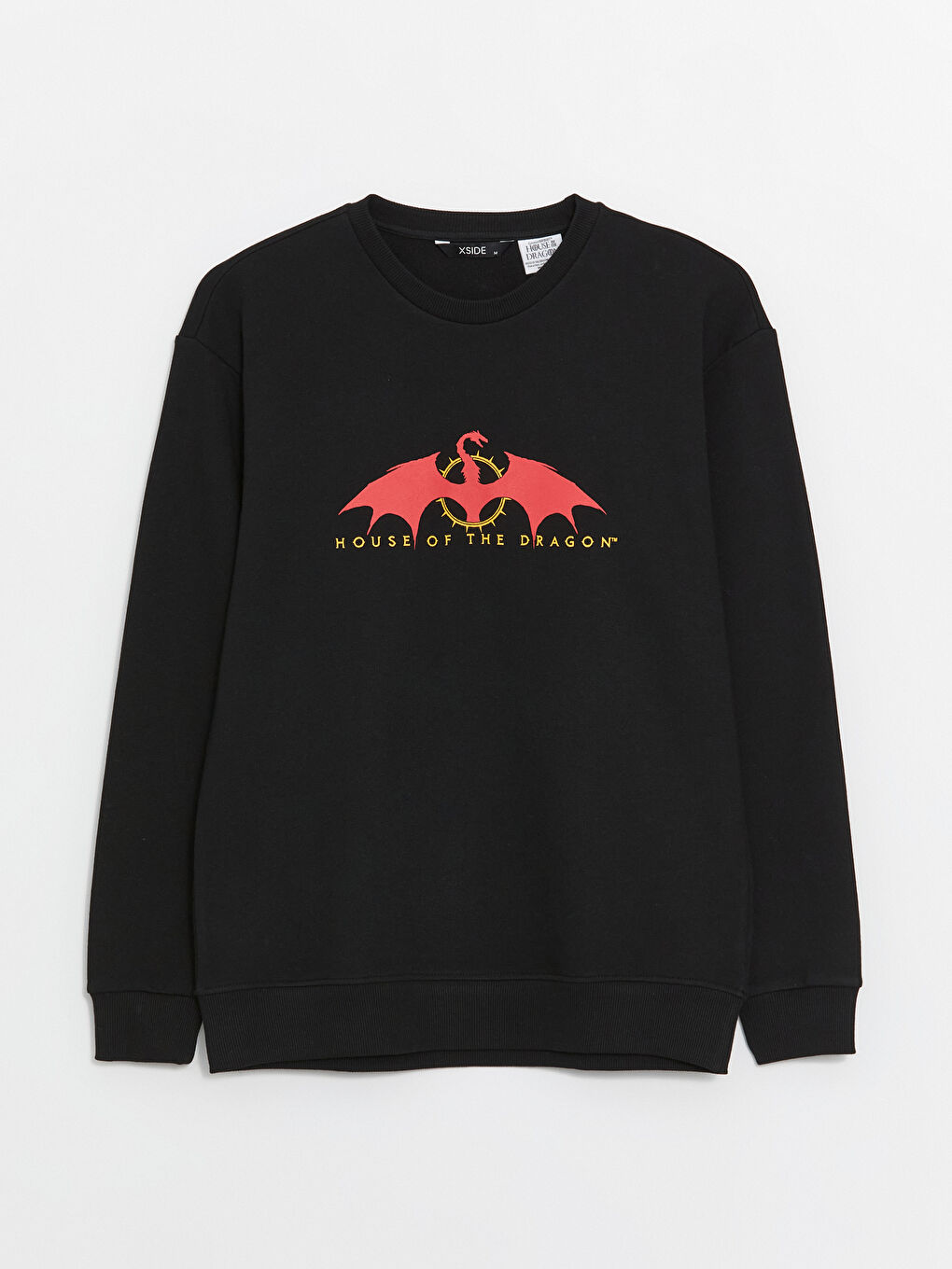 XSIDE Siyah Bisiklet Yaka Uzun Kollu House of the Dragon Baskılı Erkek Sweatshirt - 5