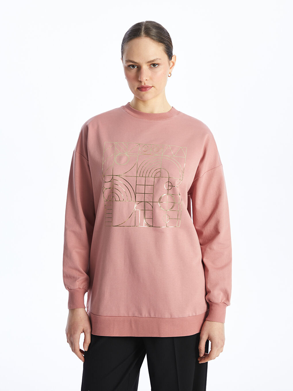 Crew Neck Printed Long Sleeve Women's Sweatshirt Tunic -S4EP78Z8-GUK