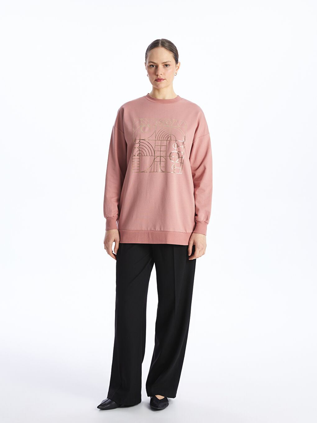 Crew Neck Printed Long Sleeve Women's Sweatshirt Tunic -S4EP78Z8-GUK