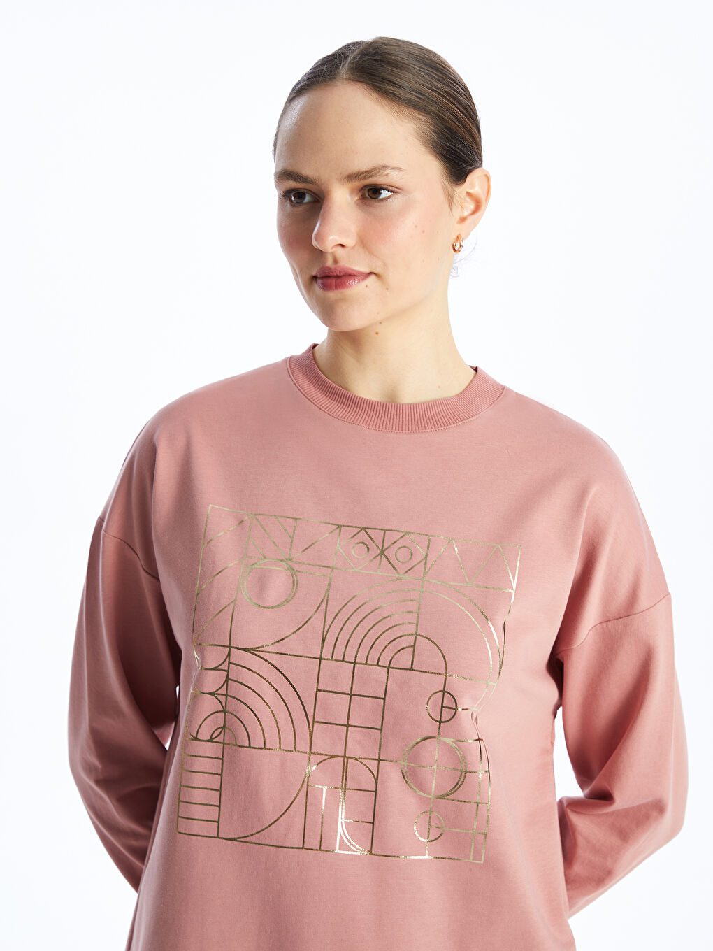 Crew Neck Printed Long Sleeve Women's Sweatshirt Tunic -S4EP78Z8-GUK