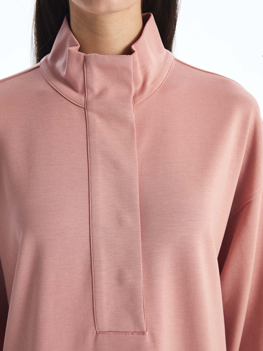 LCW Modest Pembe Dik Yaka Düz Uzun Kollu Oversize Kadın Tunik - 3