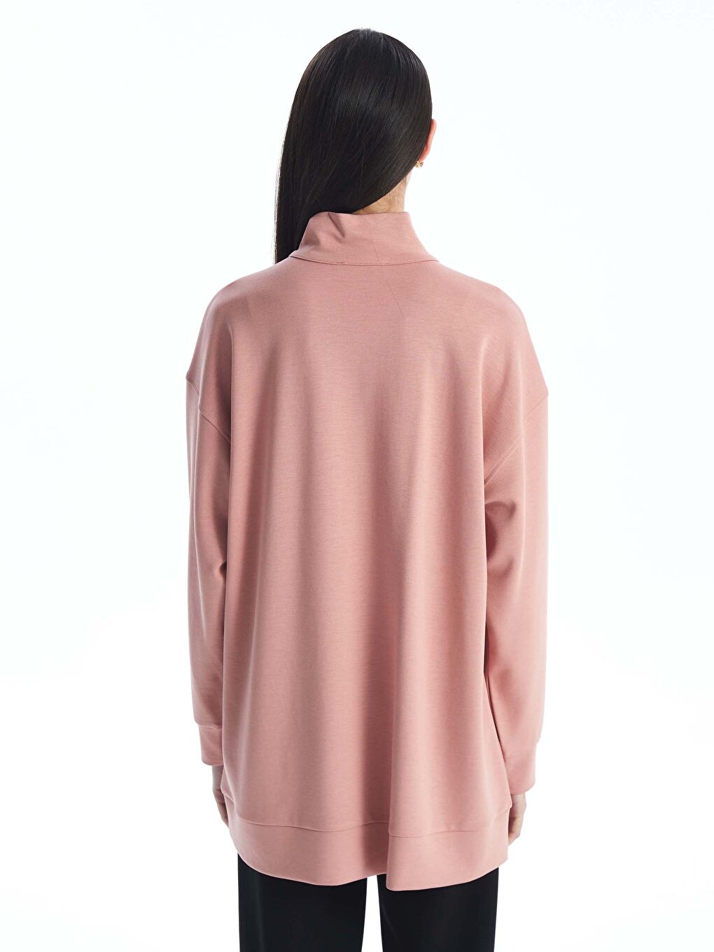 LCW Modest Pembe Dik Yaka Düz Uzun Kollu Oversize Kadın Tunik - 4