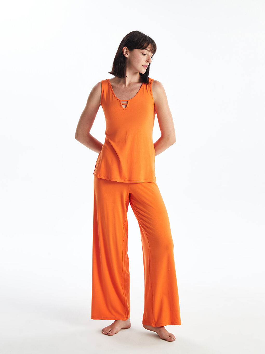 V-Neck Plain Women's Pajamas Set -S4EP88Z8-GGM