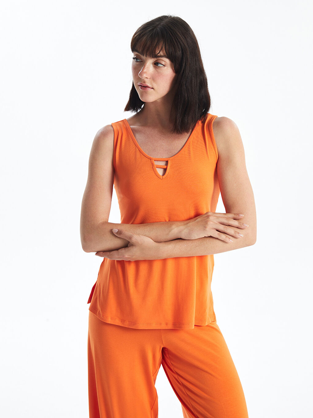 V-Neck Plain Women's Pajamas Set -S4EP88Z8-GGM