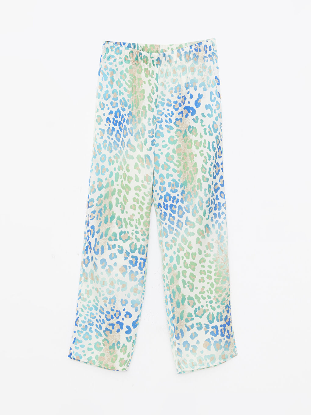 Ekru Beli Lastikli Desenli Saten Kadın Pijama Alt