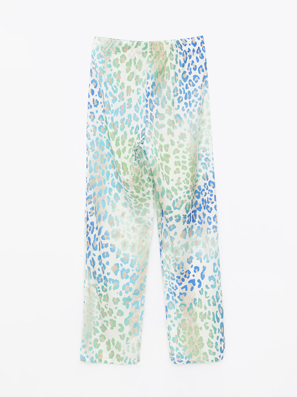 Ekru Beli Lastikli Desenli Saten Kadın Pijama Alt-1