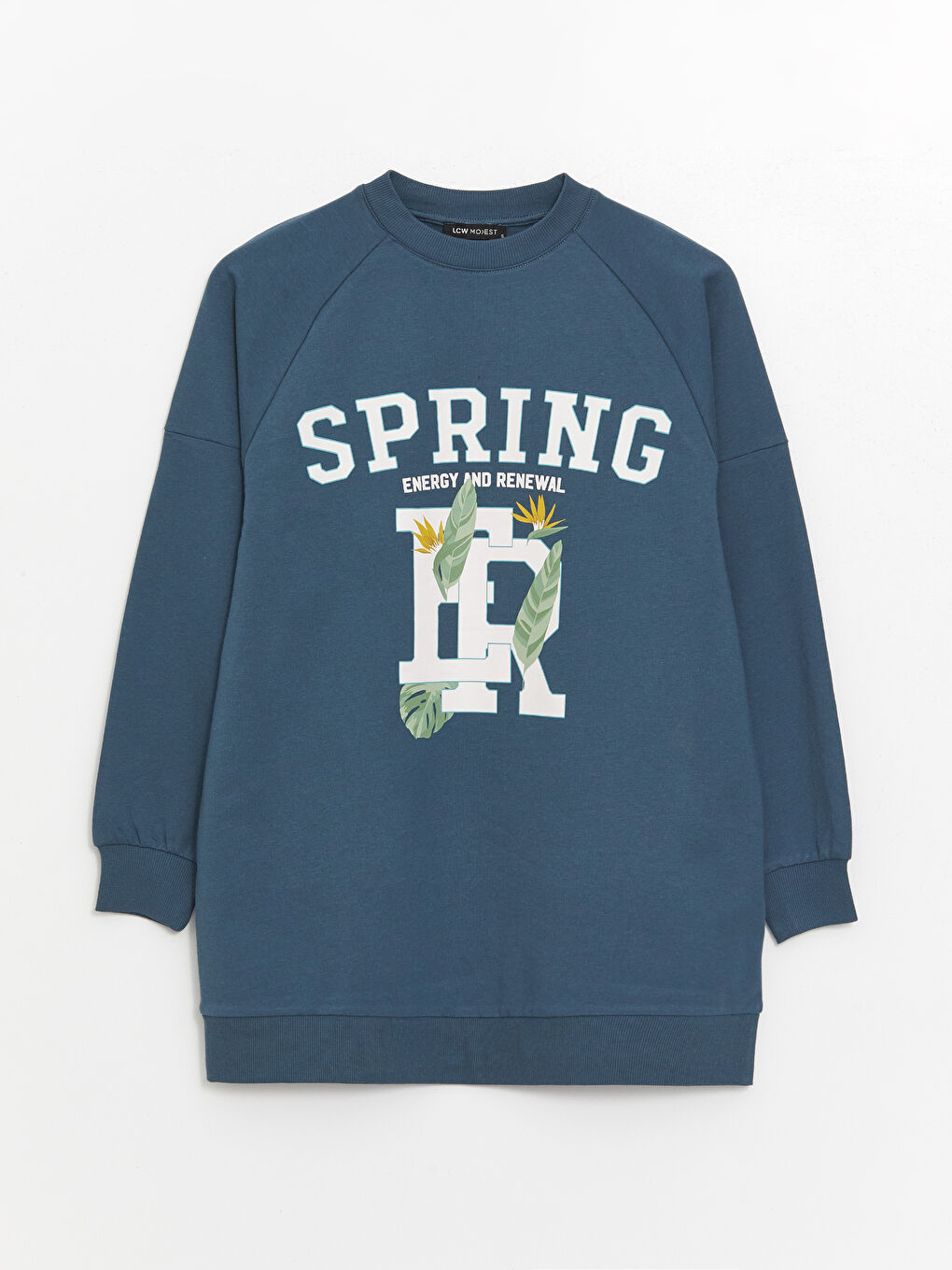 Crew Neck Printed Long Sleeve Oversize Women's Sweatshirt Tunic -S4EQ01Z8-HQL