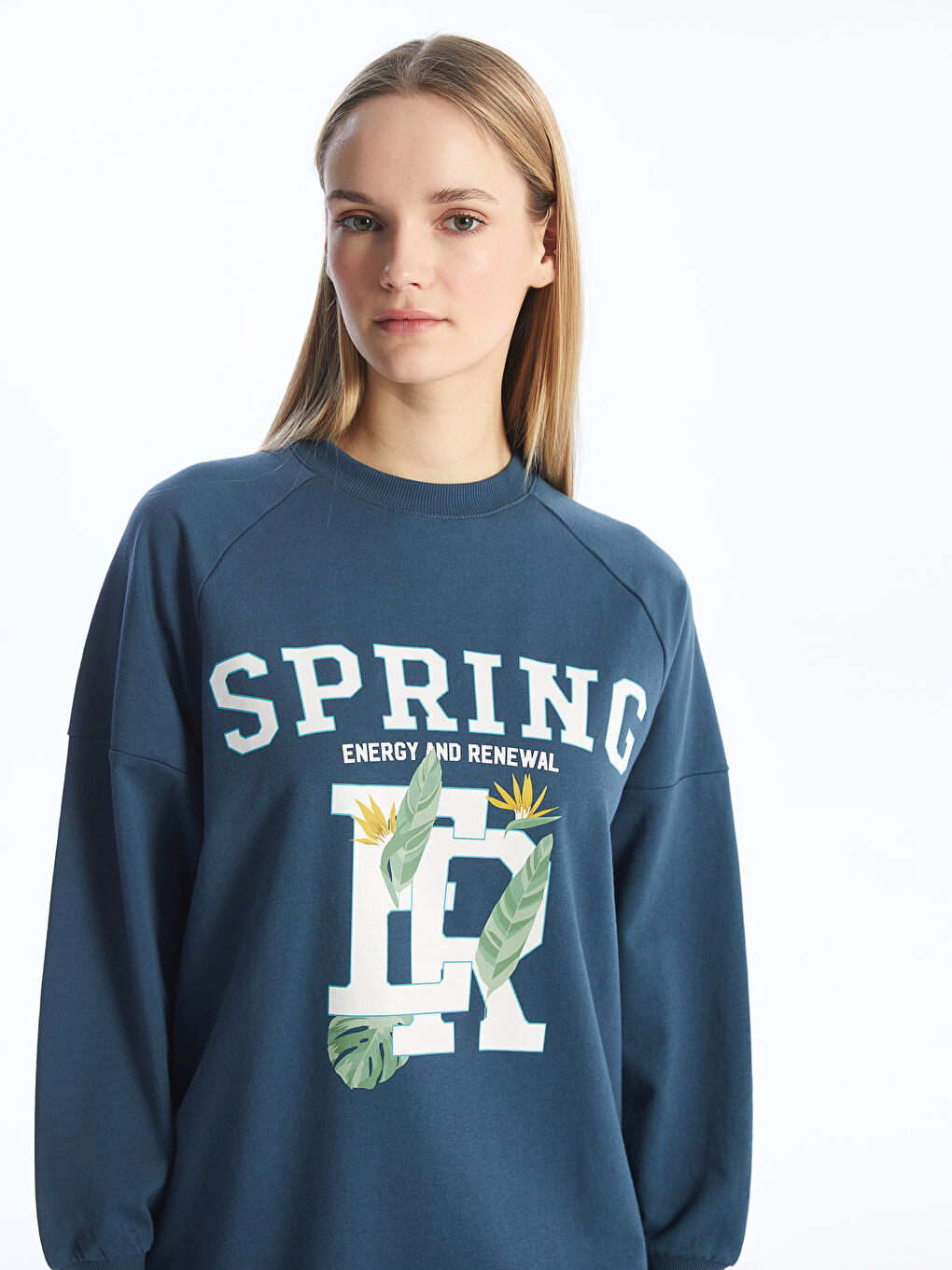 Crew Neck Printed Long Sleeve Oversize Women's Sweatshirt Tunic -S4EQ01Z8-HQL