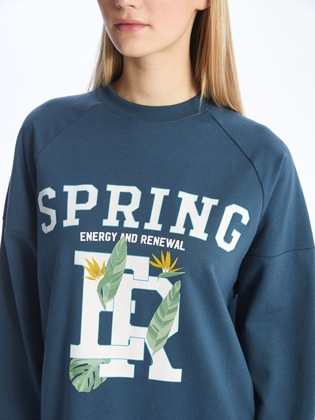 Crew Neck Printed Long Sleeve Oversize Women's Sweatshirt Tunic -S4EQ01Z8-HQL