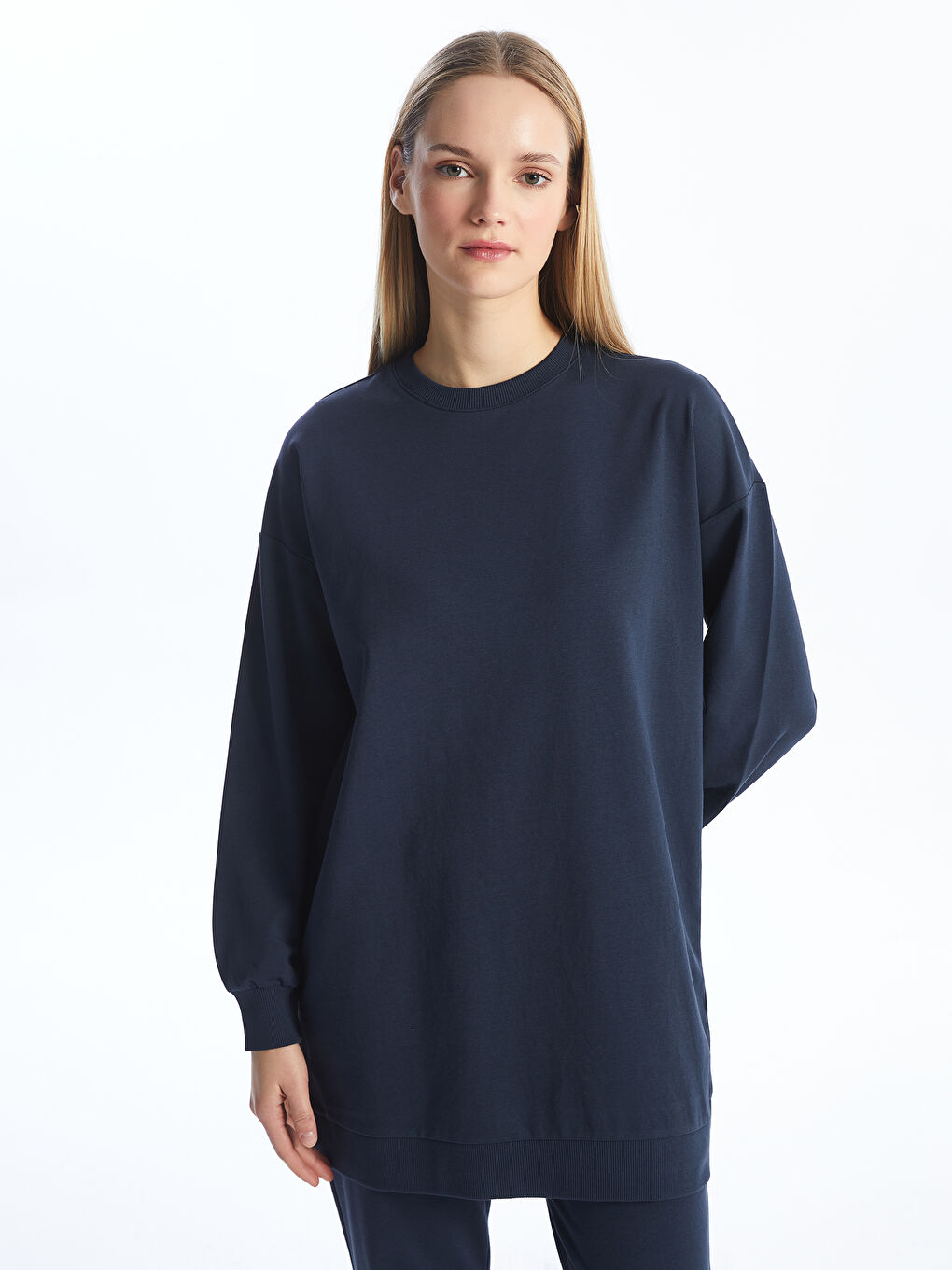 Crew Neck Straight Long Sleeve Women's Sweatshirt Tunic -S4EQ03Z8-HME
