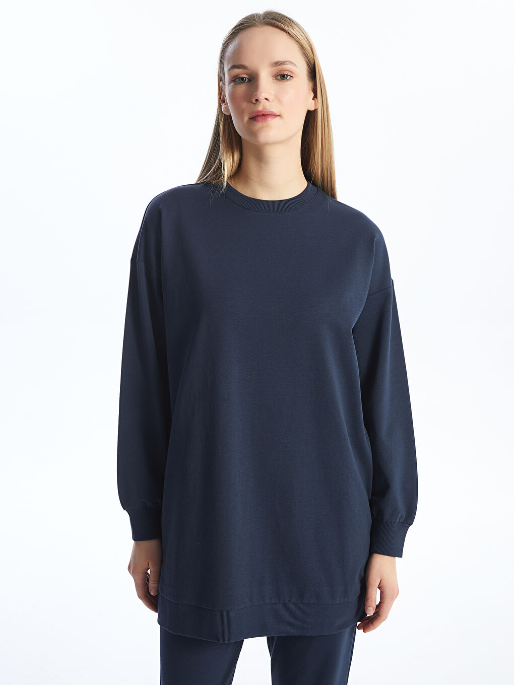 Crew Neck Straight Long Sleeve Women's Sweatshirt Tunic -S4EQ03Z8-HME