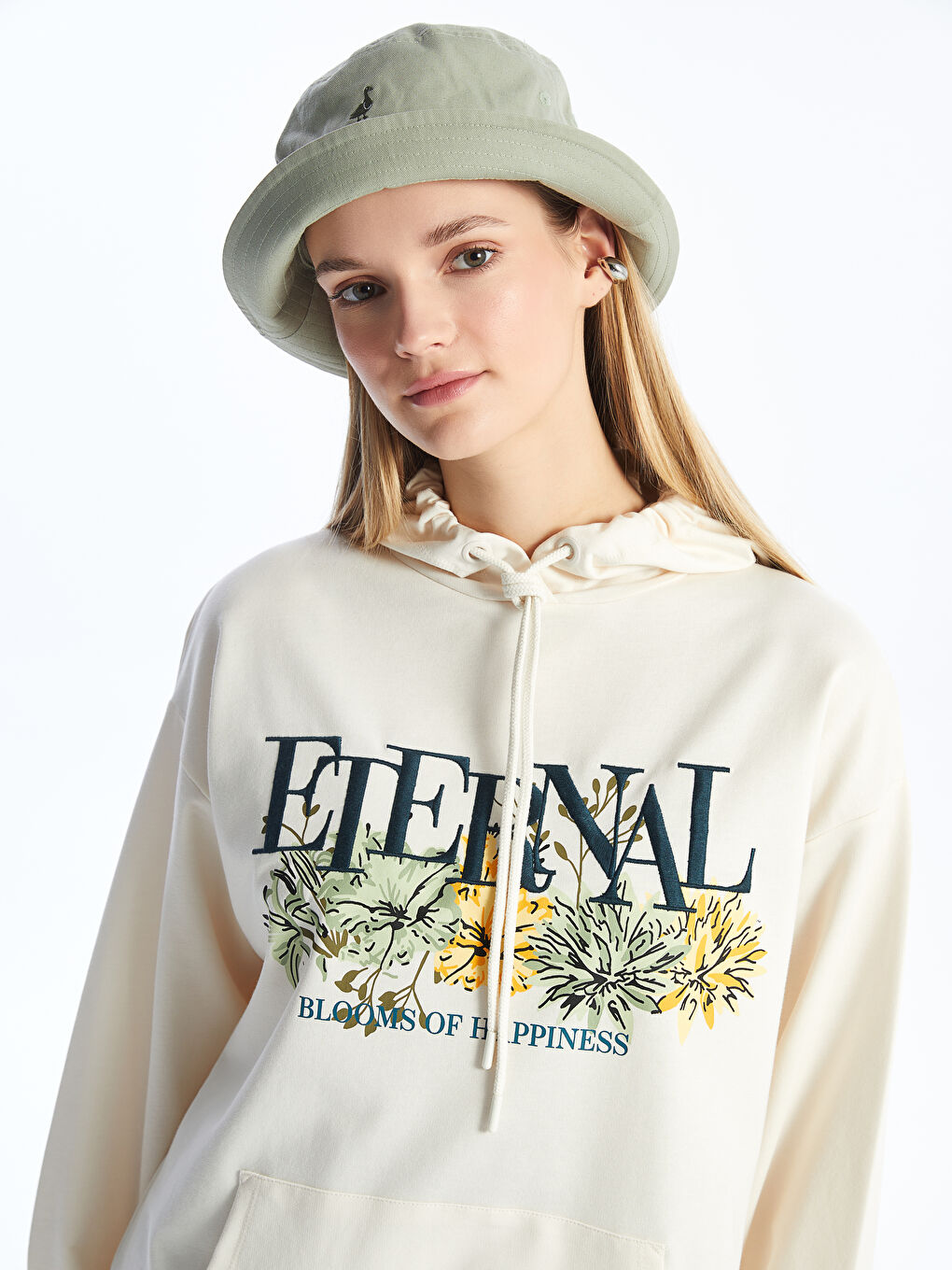 Hooded Printed Long Sleeve Oversize Women's Sweatshirt Tunic -S4EQ05Z8-FRC