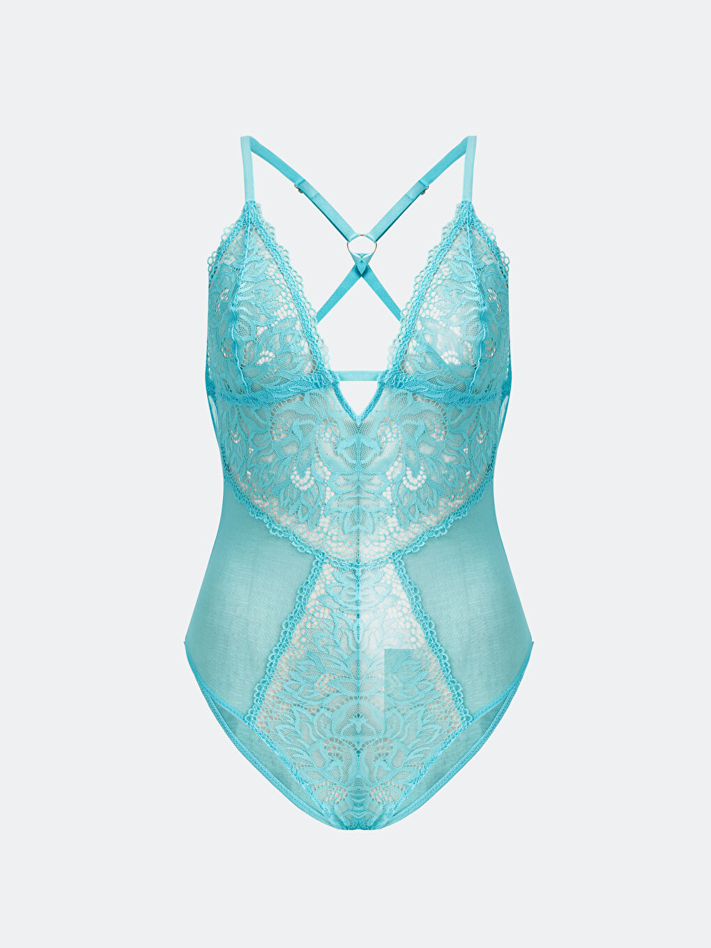 LCW DREAM Turkuaz V Yaka Dantelli Bodysuit