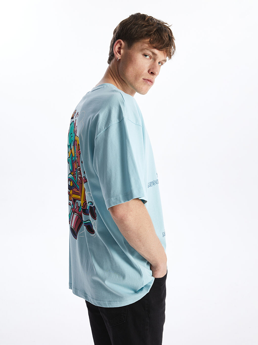 Crew Neck Short Sleeve SpongeBob Printed Combed Cotton Men's T-Shirt -S4EQ27Z8-G9Y