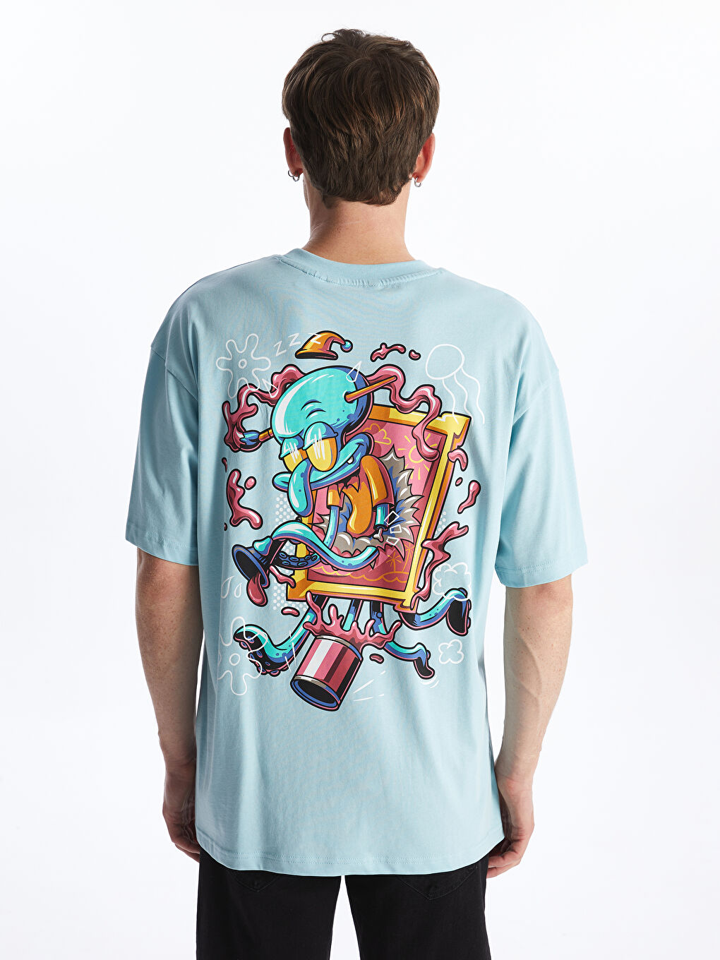 Crew Neck Short Sleeve SpongeBob Printed Combed Cotton Men's T-Shirt -S4EQ27Z8-G9Y