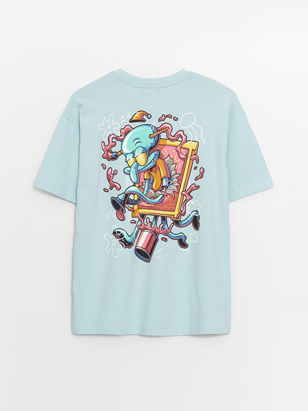 Crew Neck Short Sleeve SpongeBob Printed Combed Cotton Men's T-Shirt -S4EQ27Z8-G9Y
