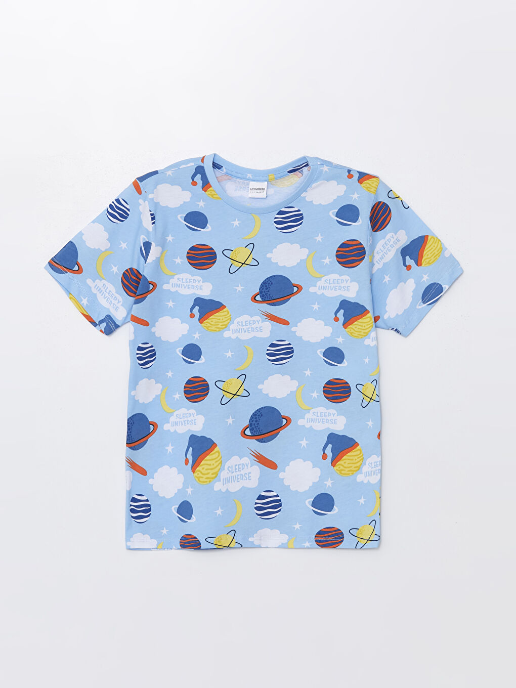 Mavi Bisiklet Yaka Baskılı Kısa Kollu Erkek Çocuk Pijama Üst