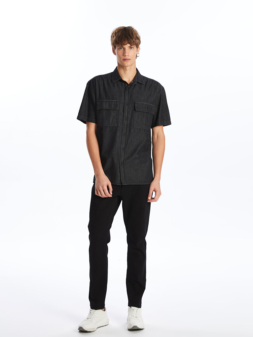 Oversize Short Sleeve Men's Denim Shirt -S4EQ87Z8-326