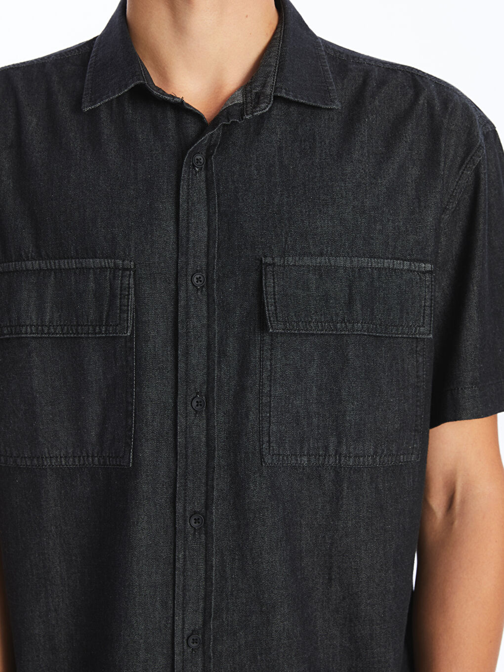 Oversize Short Sleeve Men's Denim Shirt -S4EQ87Z8-326