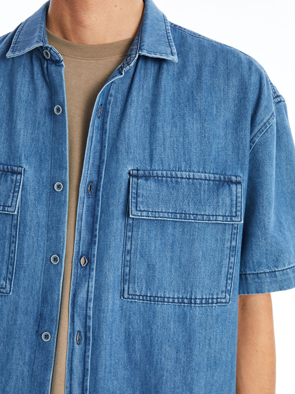 Relaxed Fit Short Sleeve Men's Denim Shirt -S4EQ88Z8-563