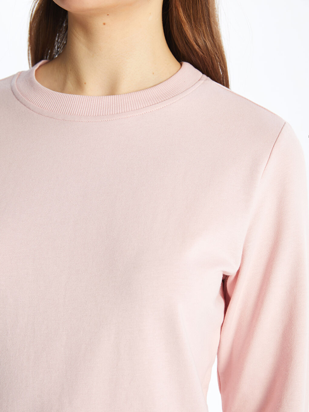 LCW Modest Pembe Bisiklet Yaka Düz Uzun Kollu Kadın Sweatshirt Tunik - 3