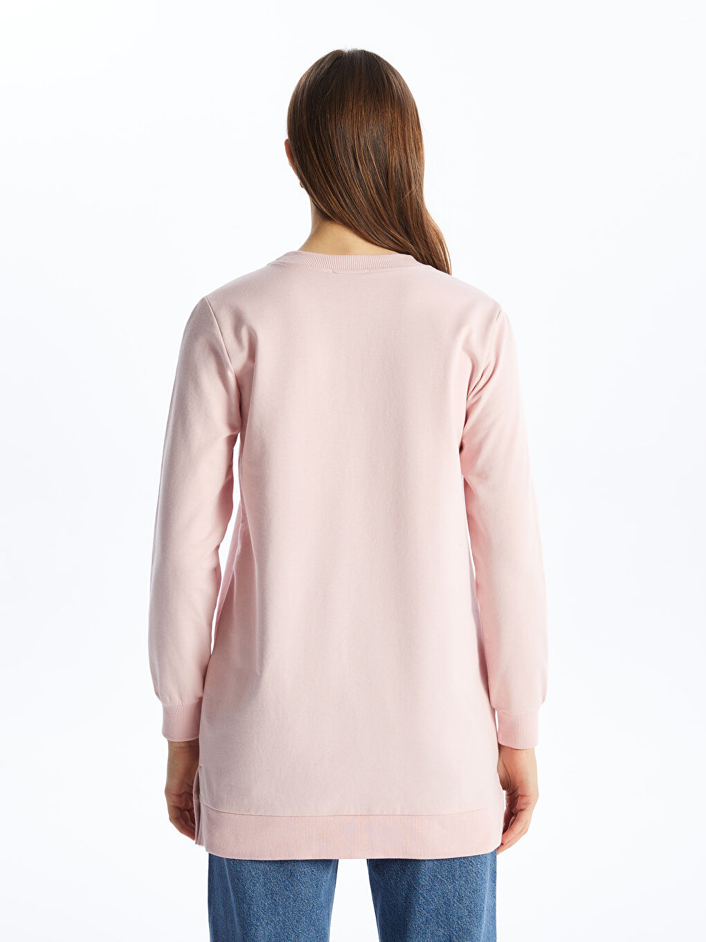 LCW Modest Pembe Bisiklet Yaka Düz Uzun Kollu Kadın Sweatshirt Tunik - 4