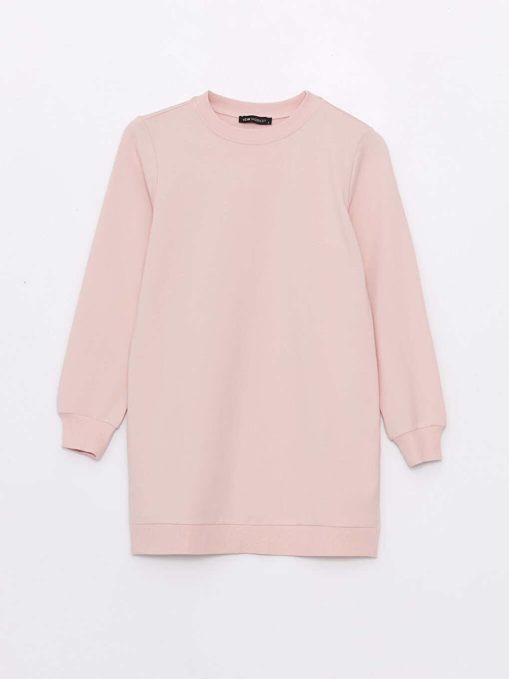 LCW Modest Pembe Bisiklet Yaka Düz Uzun Kollu Kadın Sweatshirt Tunik - 5