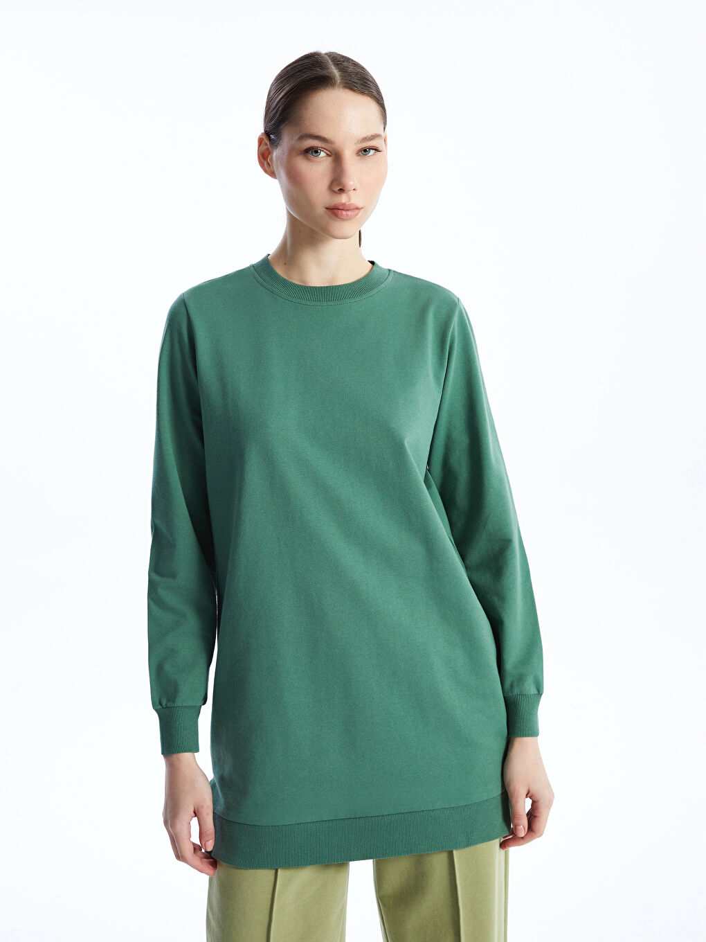 Crew Neck Straight Long Sleeve Women's Sweatshirt Tunic -S4ER02Z8-H8G