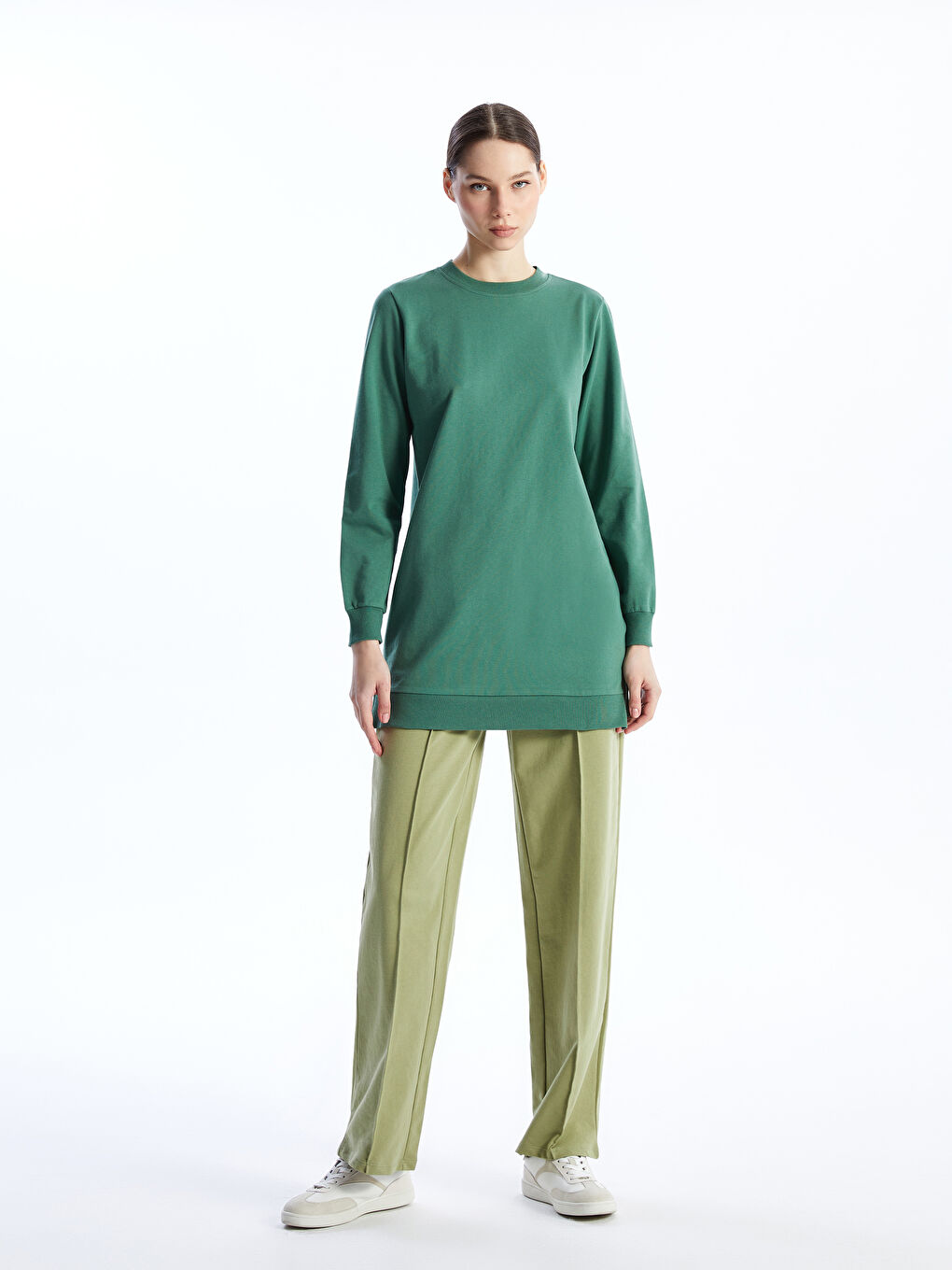 Crew Neck Straight Long Sleeve Women's Sweatshirt Tunic -S4ER02Z8-H8G