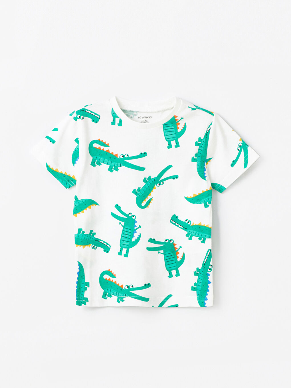 Ekru Bisiklet Yaka Kısa Kollu Baskılı Erkek Bebek Tişört