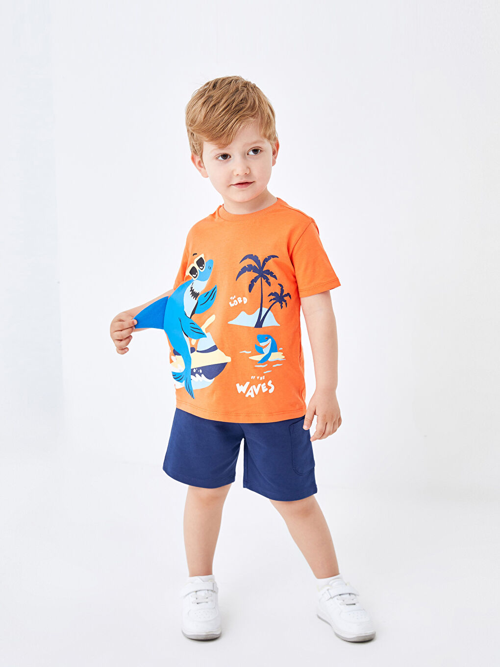 Crew Neck Printed Baby Boy T-Shirt and Shorts 2-Pack Set -S4ER15Z1-GGV