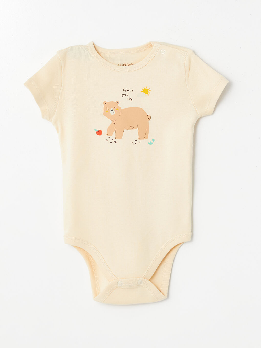 Bej Bisiklet Yaka Baskılı Erkek Bebek Çıtçıtlı Bodysuit