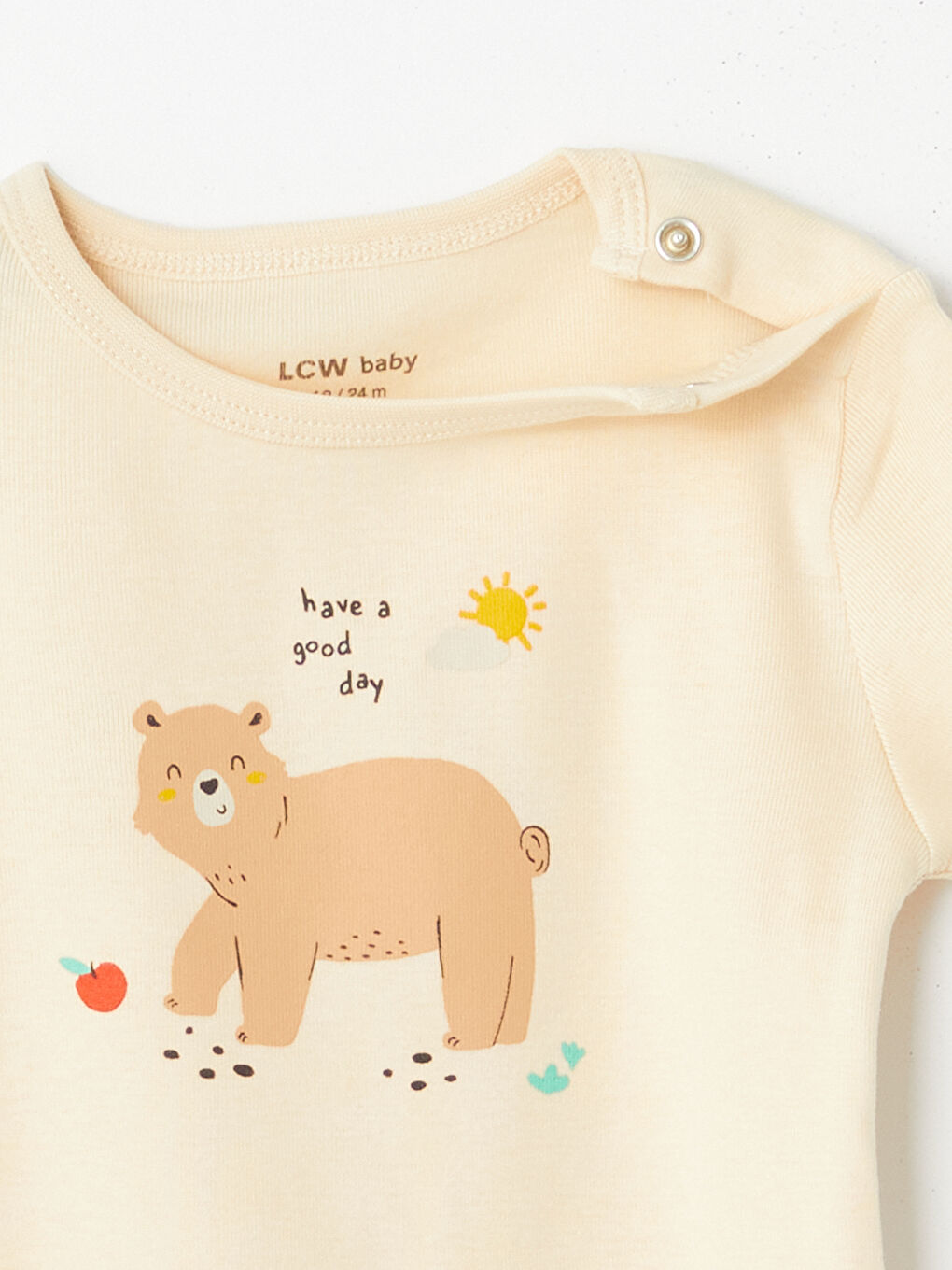 Bej Bisiklet Yaka Baskılı Erkek Bebek Çıtçıtlı Bodysuit-2