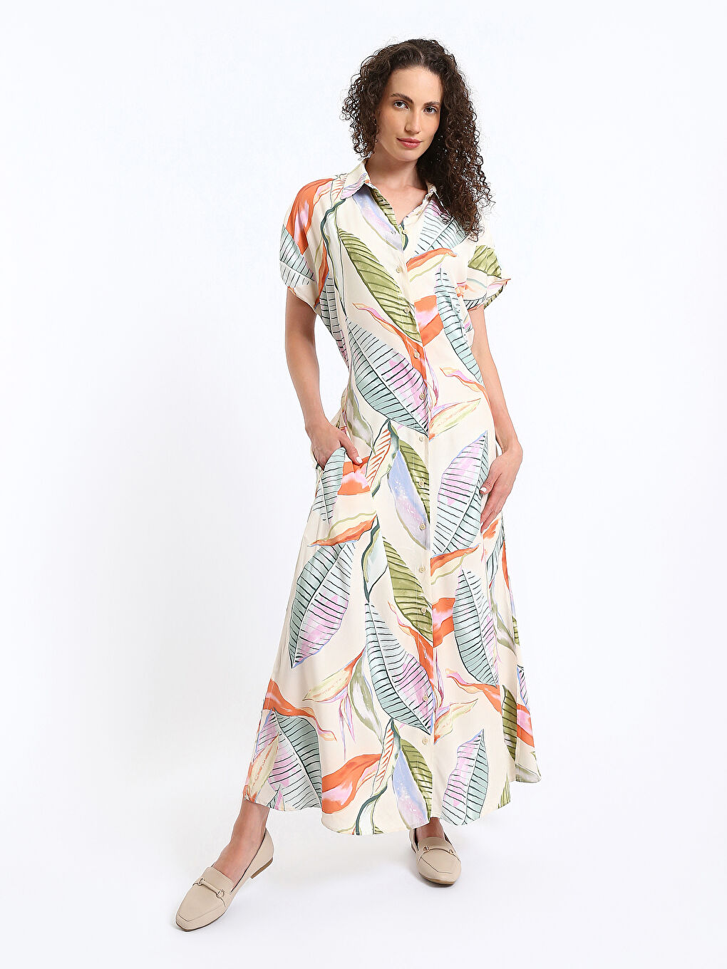 Floral Short Sleeve Women's Shirt Dress