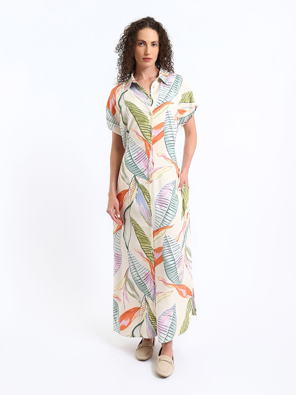 Floral Short Sleeve Women's Shirt Dress-1