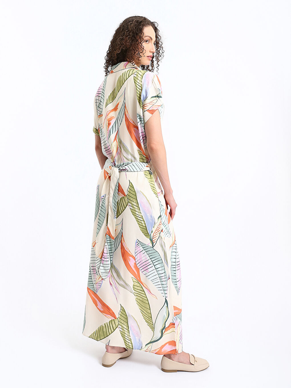 Floral Short Sleeve Women's Shirt Dress-4