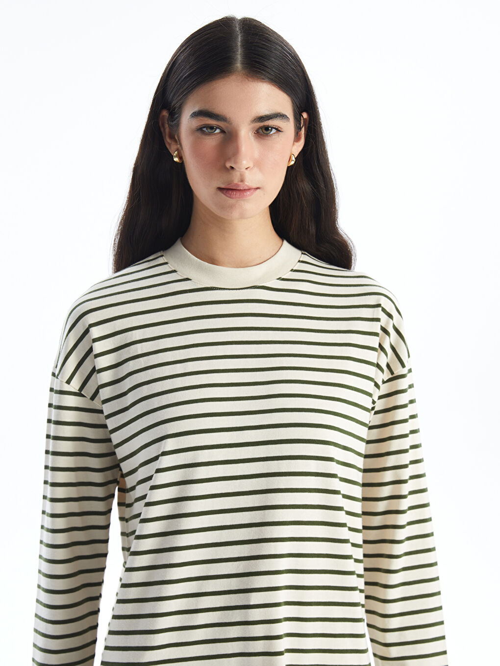 Crew Neck Striped Long Sleeve Women's Tunic -S4ER43Z8-LFT