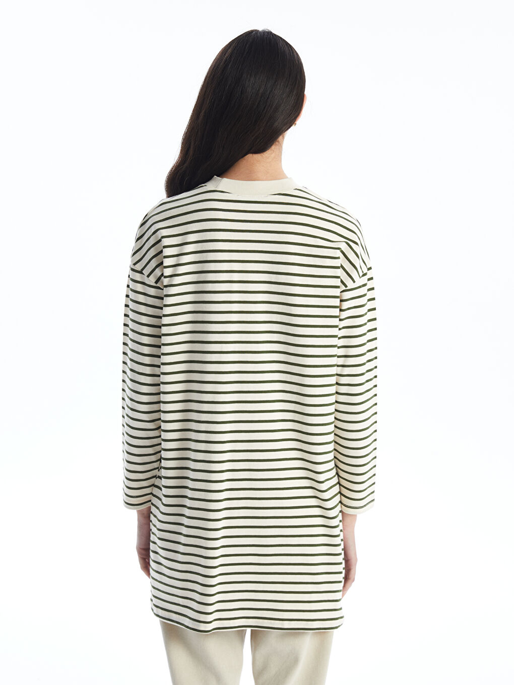 Crew Neck Striped Long Sleeve Women's Tunic -S4ER43Z8-LFT