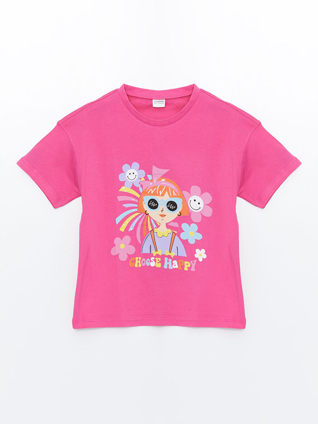 Fuşya Bisiklet Yaka Kız Çocuk Pijama Üst