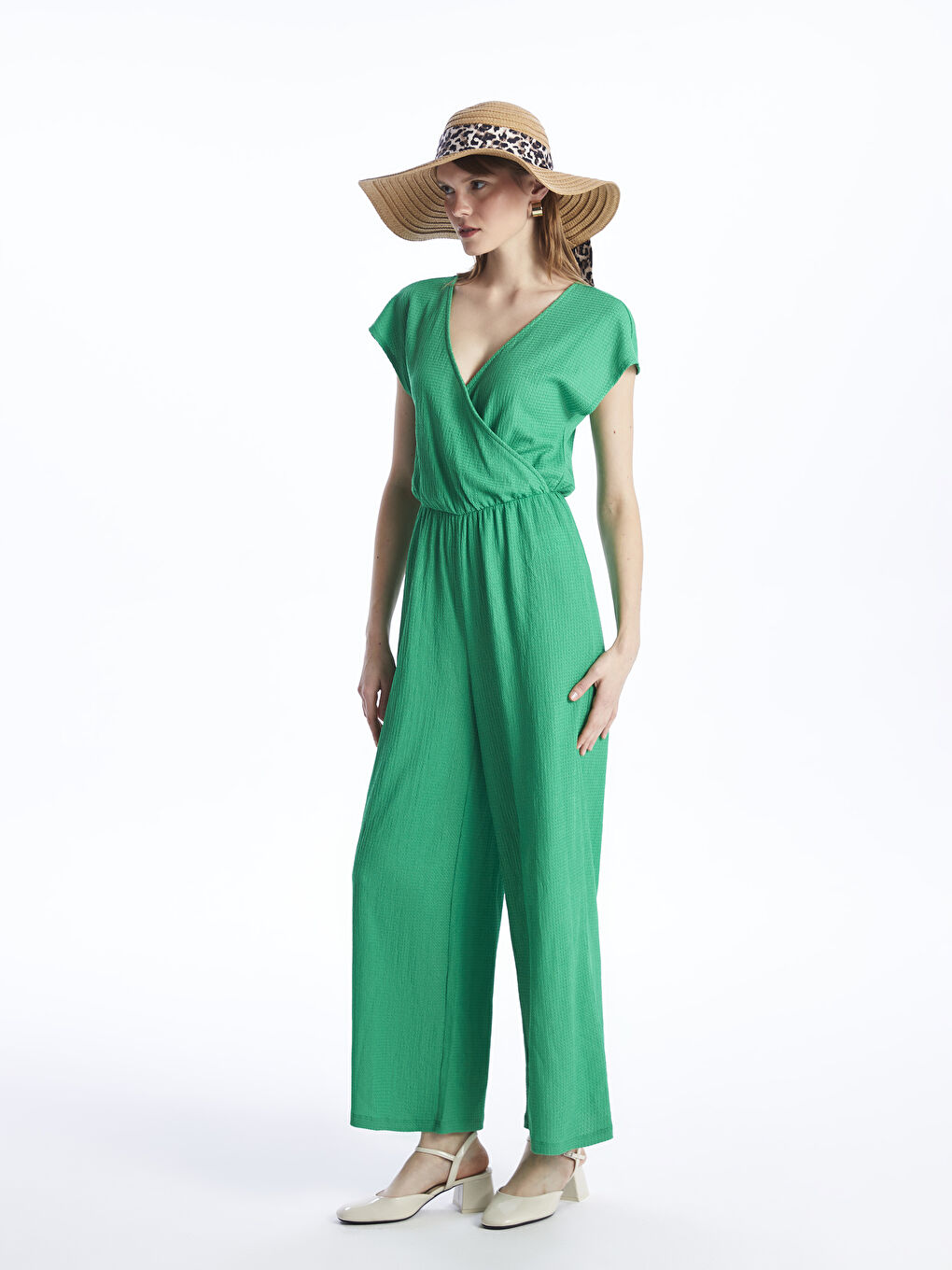 Leopard Patterned Women's Straw Fedora Hat-1