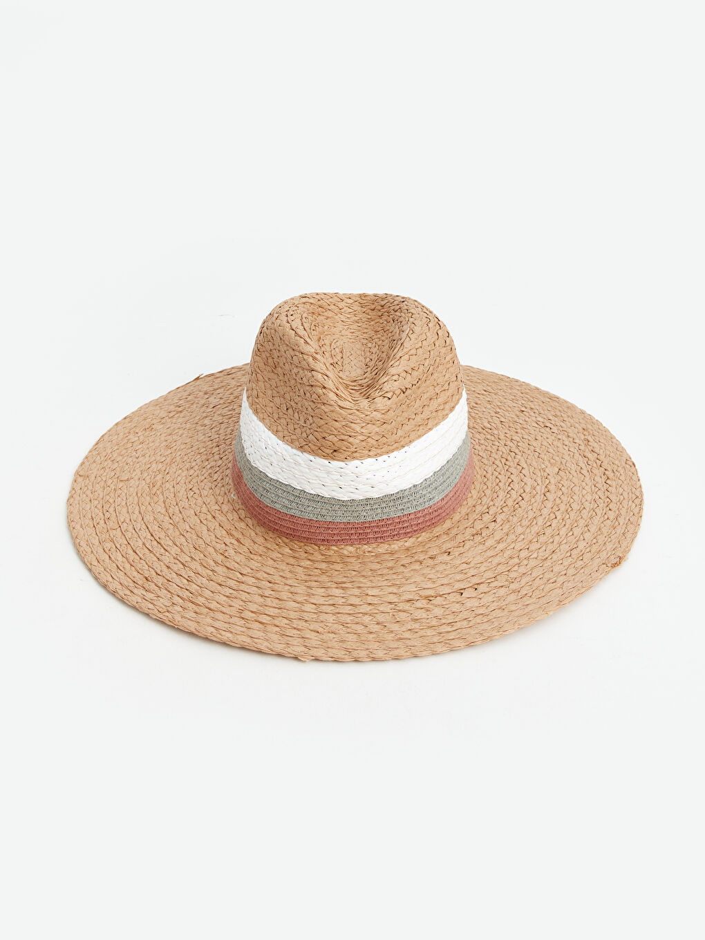 Women's Straw Fedora Hat with Stripe Detail -S4ES14Z8-CR8