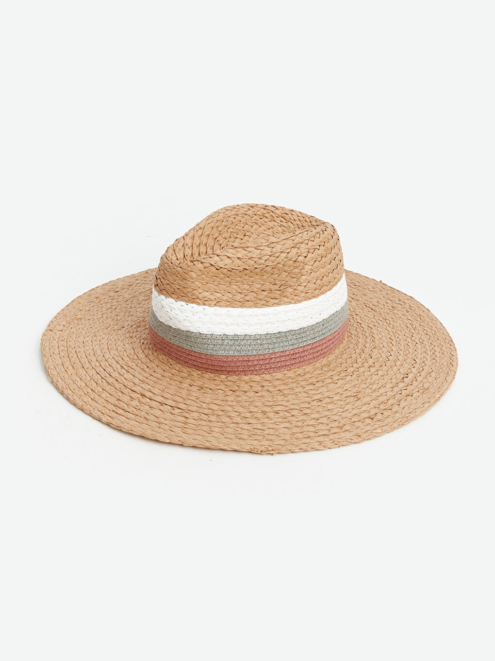 Women's Straw Fedora Hat with Stripe Detail -S4ES14Z8-CR8