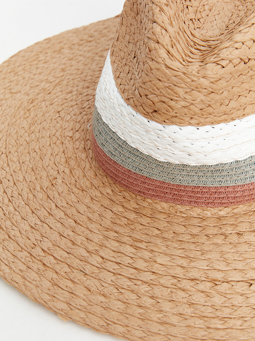 Women's Straw Fedora Hat with Stripe Detail -S4ES14Z8-CR8