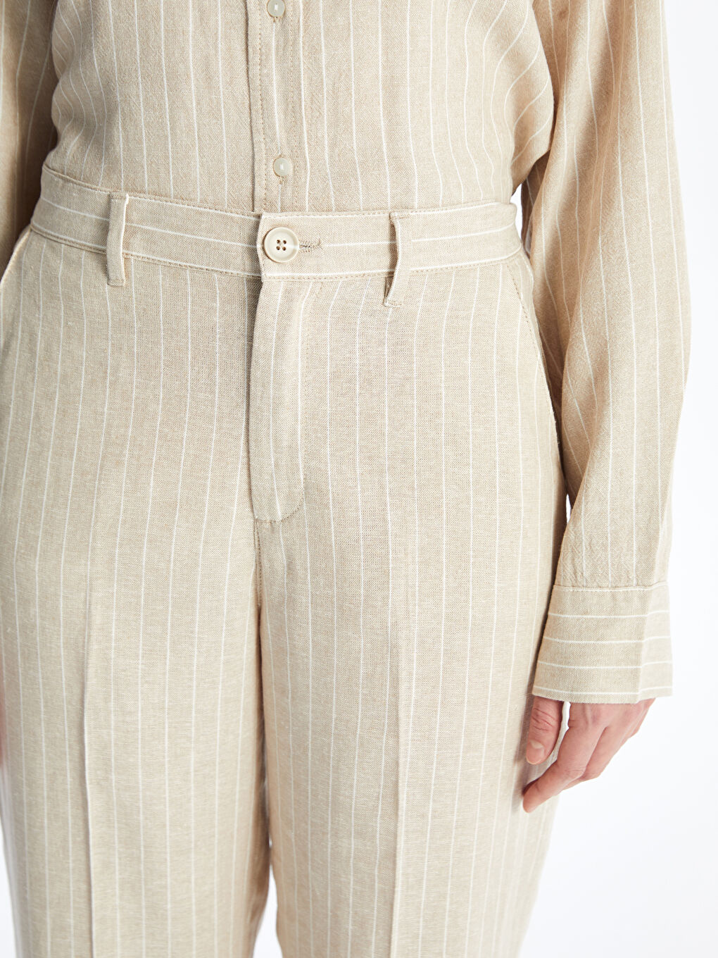 LCW Vision Standard Fit Striped Linen Blend Women's Trousers -S4ES31Z8-LE8