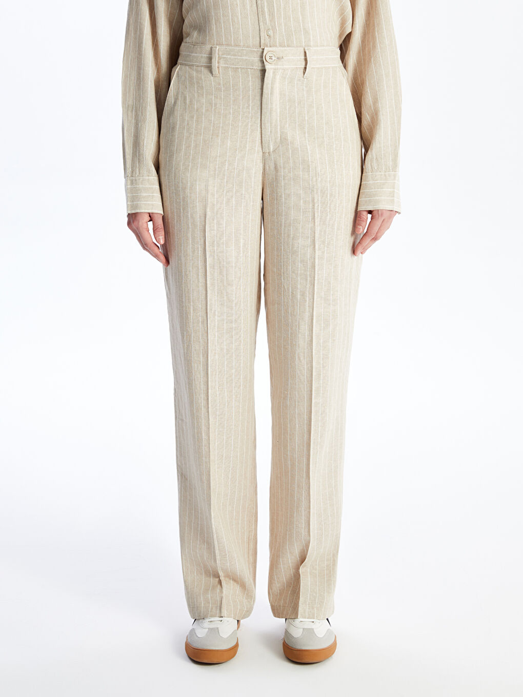 LCW Vision Standard Fit Striped Linen Blend Women's Trousers -S4ES31Z8-LE8