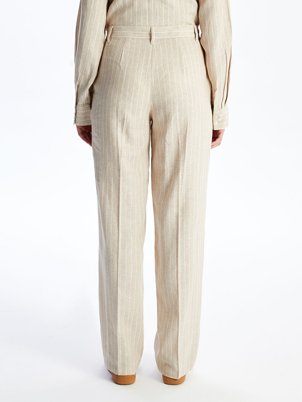 LCW Vision Standard Fit Striped Linen Blend Women's Trousers -S4ES31Z8-LE8