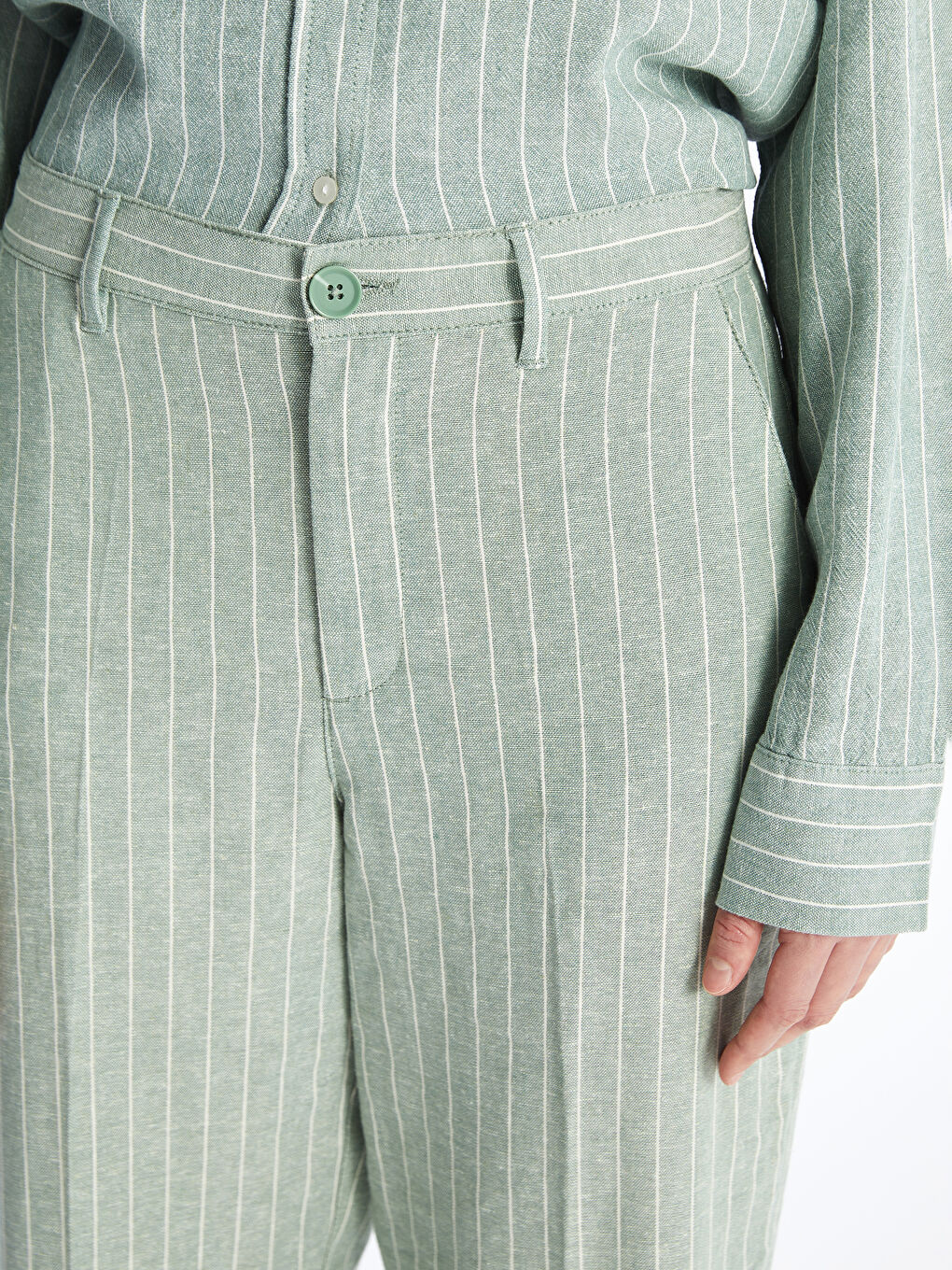 LCW Vision Standard Fit Striped Linen Blend Women's Trousers -S4ES31Z8-LGE