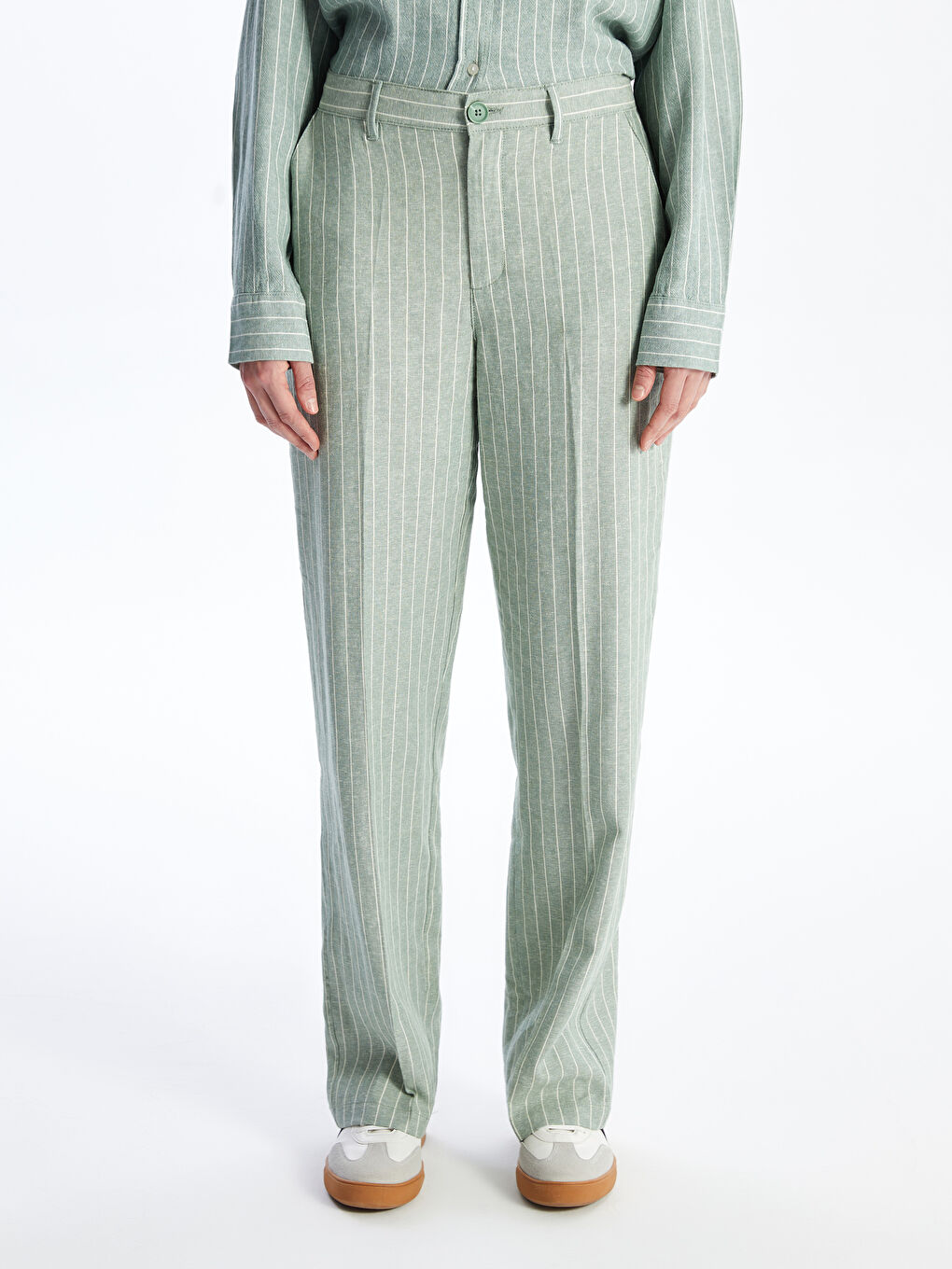 LCW Vision Standard Fit Striped Linen Blend Women's Trousers -S4ES31Z8-LGE