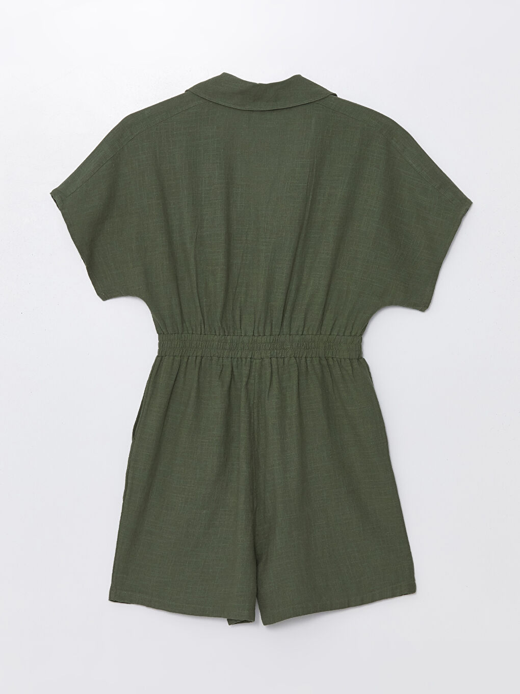 LCW Vision Shirt Collar Plain Short Sleeve Linen-Look Women's Jumpsuit -S4ES40Z8-H70